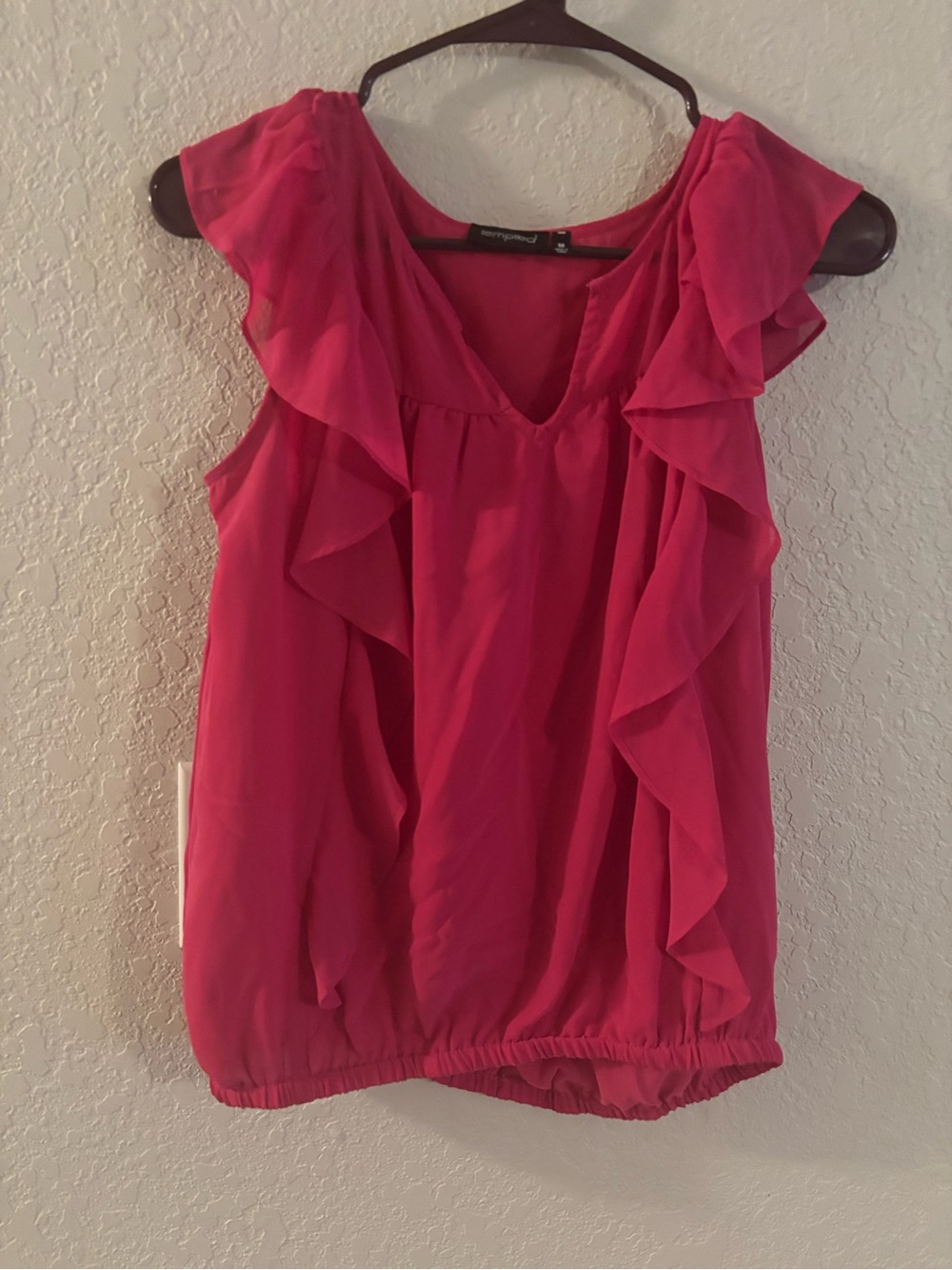 Tempted Hot Pink Ruffle Sleeveless Blouse